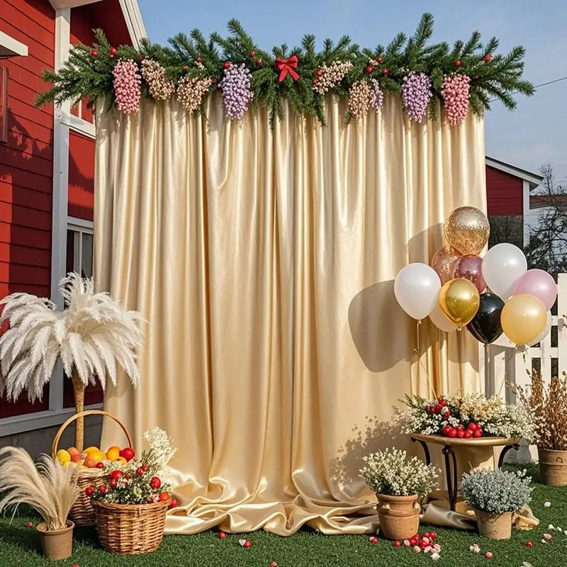 Green Backdrop Satin Fabric Curtain Drapes Curtains with Rod Pockets for Living Room Ceremony Prom Stage Decoration Silky Soft