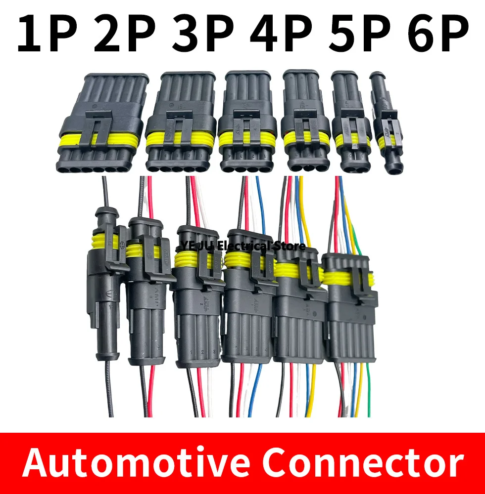 5sets 1/2/3/4/5/6 pins Way AMP Super seal Waterproof Electrical Wire Connector Plug for car waterproof connector Wite wire