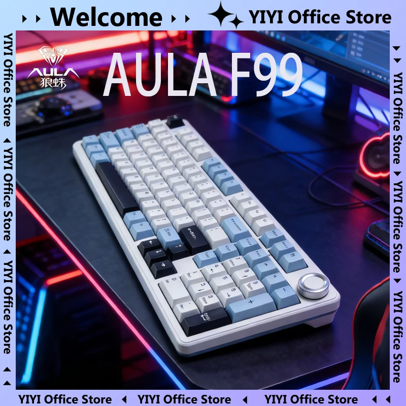 AULA F99/ F99 Pro Tri-Mode Wireless Silent Mechanical Keyboard Hot-Swappable RGB Backlit Translucent Side Engraved Keycaps