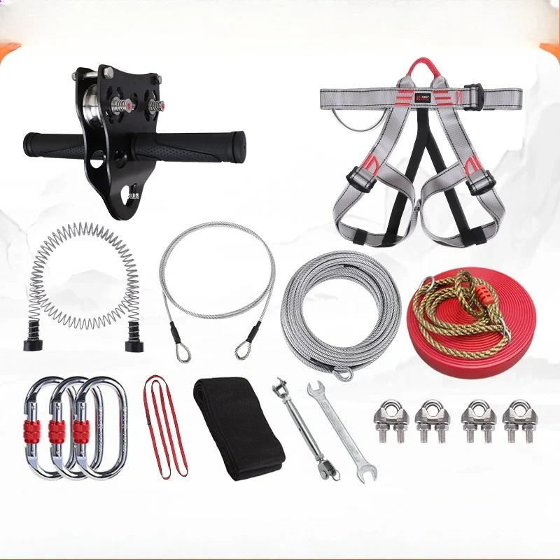 Children Adult High Altitude Zipline Hand-held Crossing Pulley Outdoor Playground Kindergarten Wire Rope Set