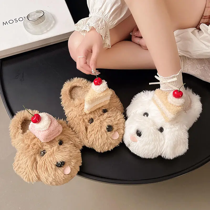 Winter Fluffy Women's Slippers Home Cartoon Luxury Designer Woman Shoes Flats Indoor Cute Fuzzy Fur Slides Casual Soft Sole Warm view 5