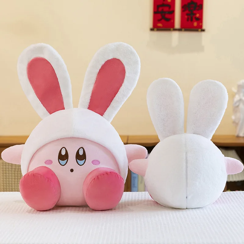 Peluche Kirby avec oreilles de lapin, jouet Animal en peluche, poupée de dessin animé mignon pour enfants, cadeau d'anniversaire et de noël, poupée à grande tête, cadeau en peluche