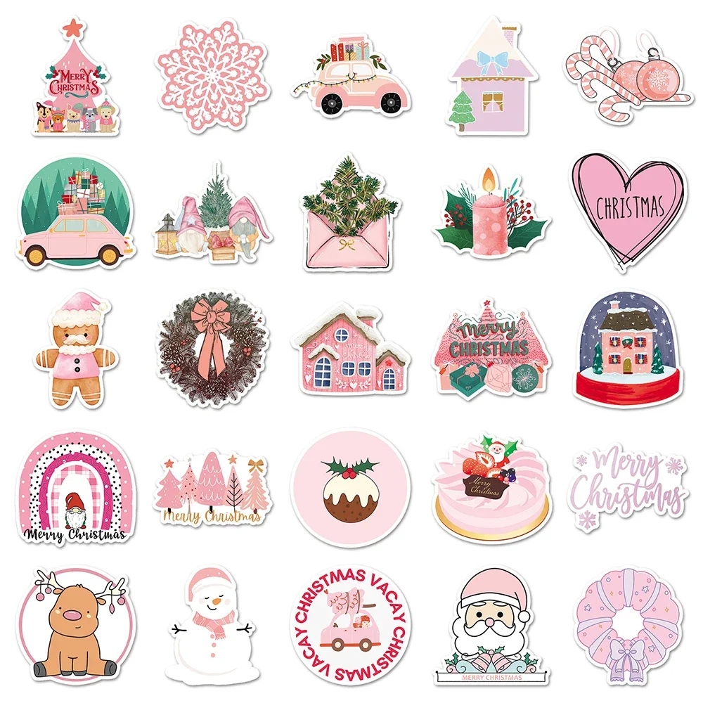 50PCS Rosa Weihnachten Nette Santa Claus Aufkleber Niedlichen Spielzeug Aufkleber Dekoration DIY Telefon Kühlschrank Koffer Skateboard Fahrrad Geschenke