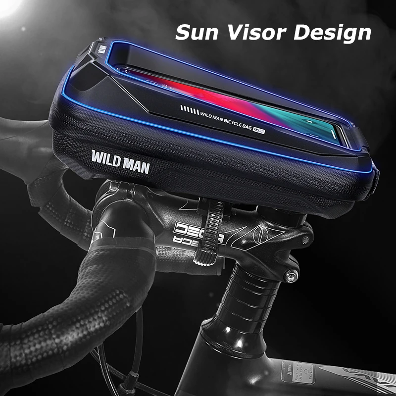 WILD MAN Waterproof Bike Front Top Tube Bag Cycling Handlebar Bag Touch Screen Bicycle Frame Bag 6.7 Inch Mobile Phone Case