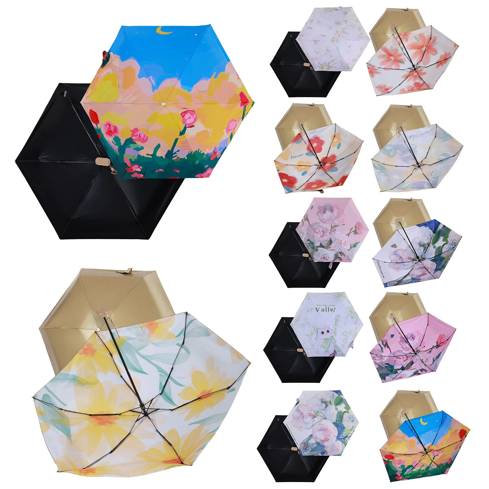 

1Pc Portable Oil Painting Style Mini Sun Protection And UV Protection Pocket Umbrella Household Accessory for Outdoor Activities