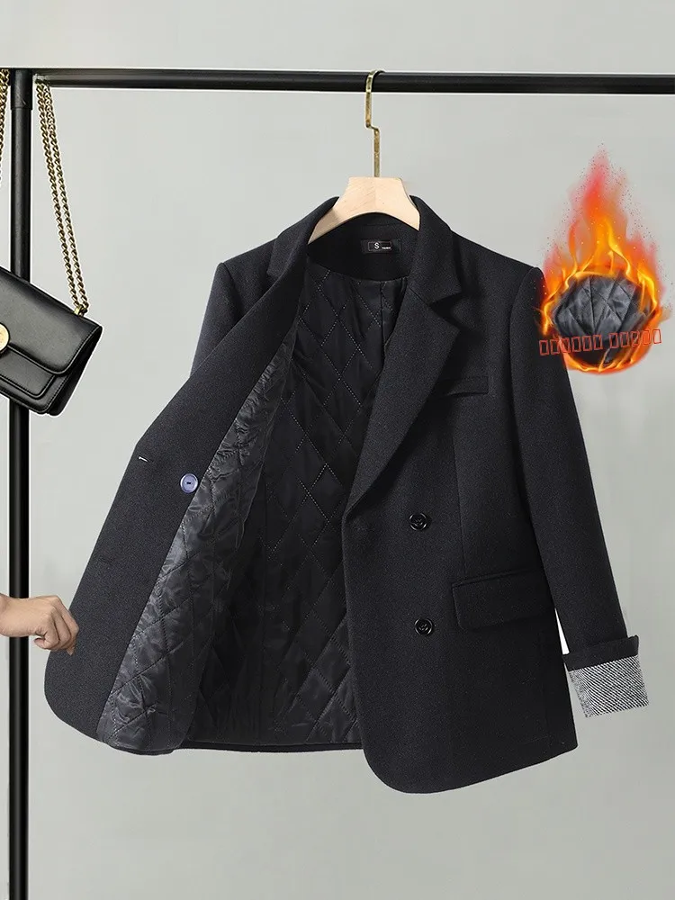 

Женский шерстяной костюм из утолщенного хлопка, повседневный, свободный, осенне-зимний, новинка, модный, для работы, ветрозащитный