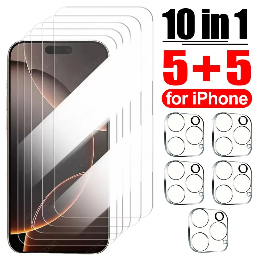 10-in-1-Displayschutz aus gehärtetem Glas, Kameraobjektivschutz für iPhone 11, 12, 13, 14, 15, 16 Pro Max Plus, Glas-Displayschutz