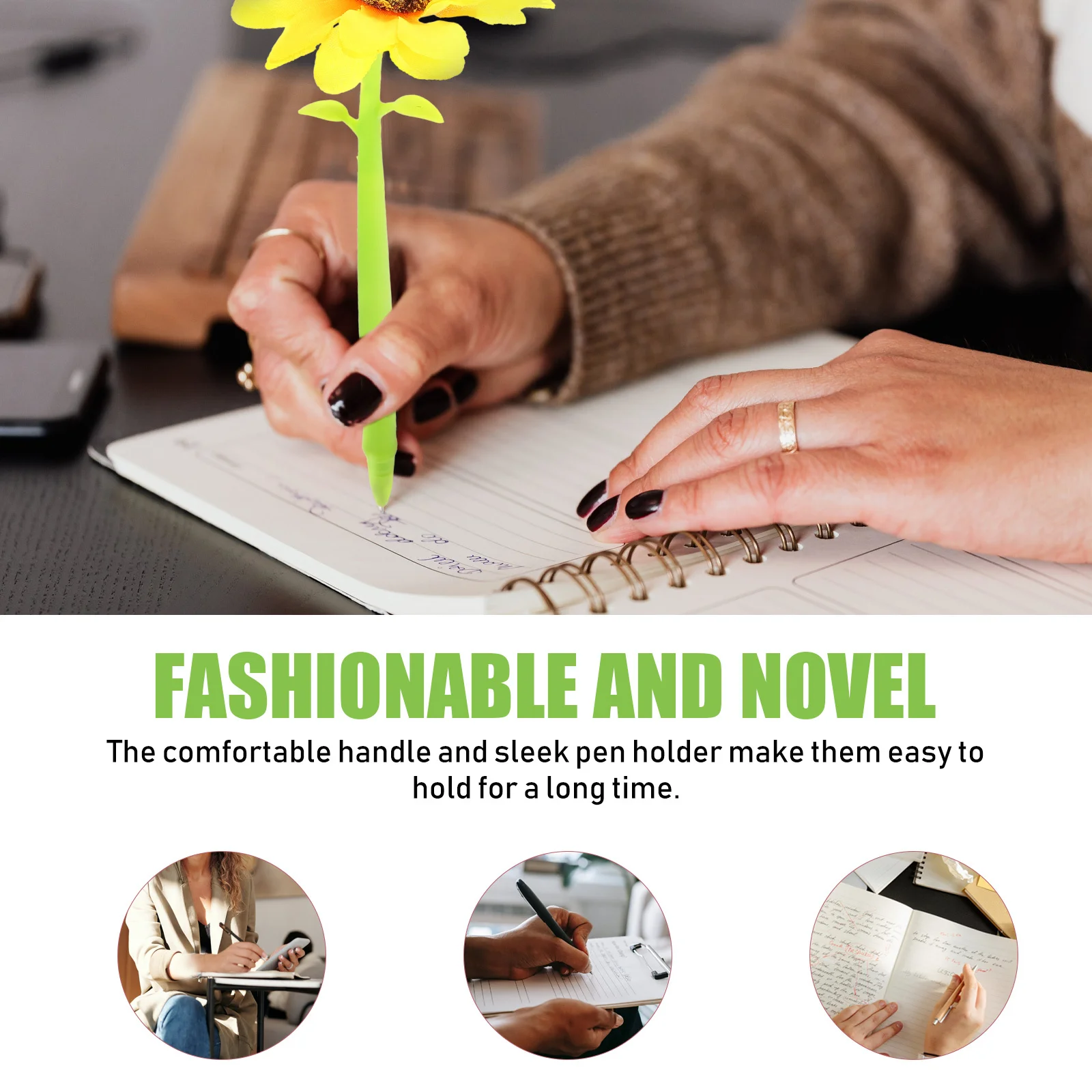 

4pcs Neutral Sunflower Shaped Fine Tip Smooth Writing Portable Ink Pens For Students Office Supplies Sign Pens