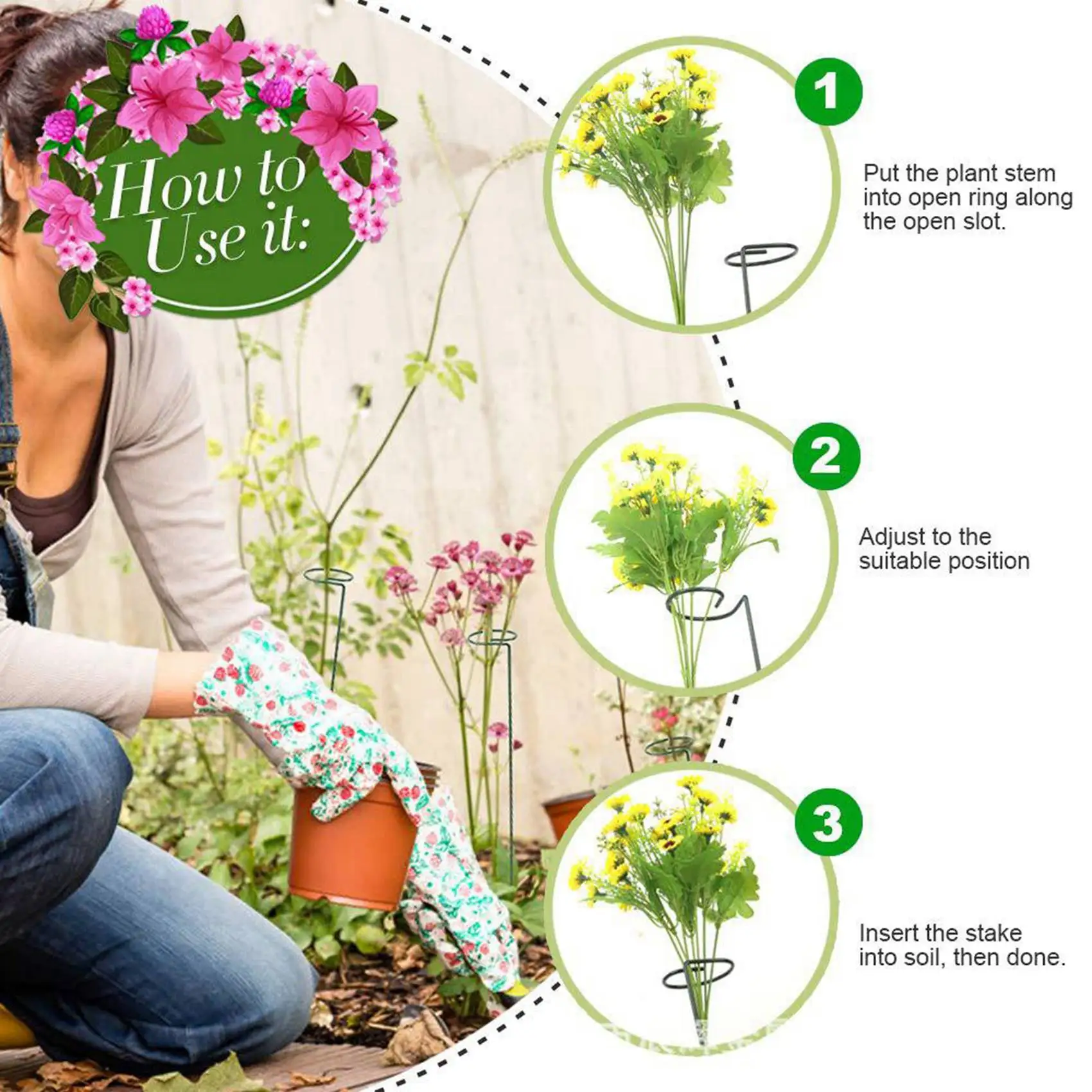 

AB33-16PCS Beautiful Plant Support Stand Flowers Support Ring Metal Plant Support Stakes Bonsai Support Backyard Garden Tool