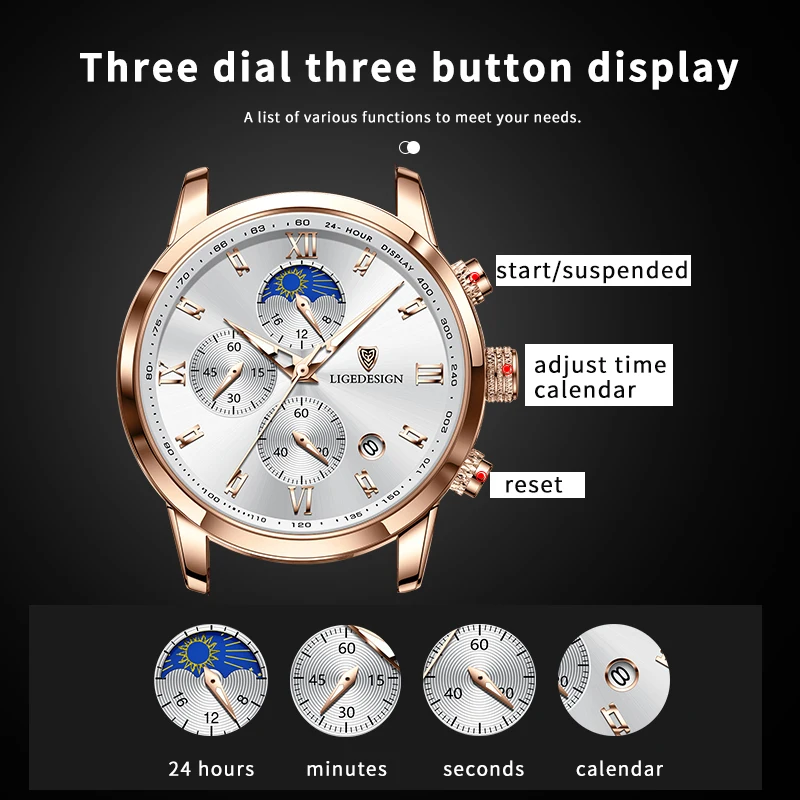 ساعات LIGE الفاخرة للرجال مقاومة للماء كوارتز رياضية كرونوغراف عسكرية كاجوال من الجلد للرجال Relogio Masculino #4