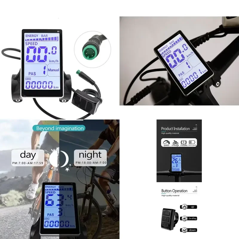 For V8 20 Inch 500W Ebike LCD Display Waterproof Screen with USB Port Electric Bike Dashboard Replacement Part