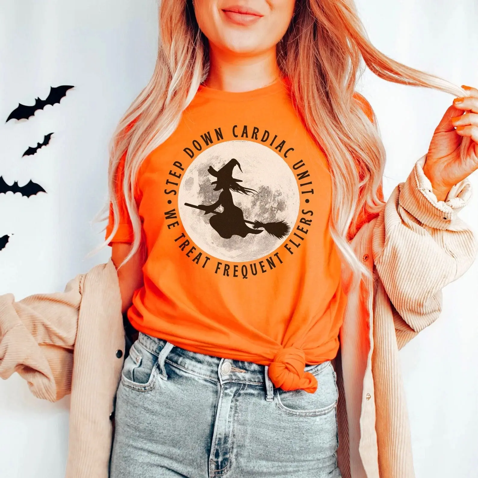 Halloween Nurse T Shirt Step Down Cardiac Unit Frequent Fliers Spooky Funny Nursing Humor Fall Boo Crew Rn