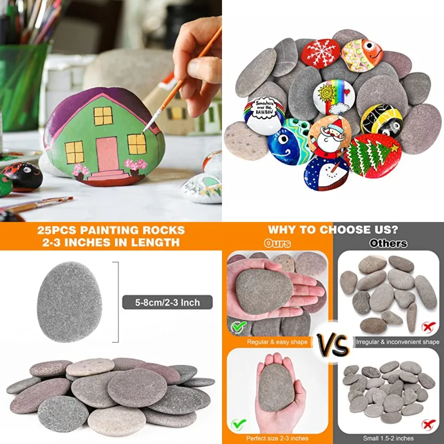 

River Rocks for Painting 25 Pcs Large 2-3 Inch Flat Smooth Painting Stones Craft Rock to Paint for Crafts Painting Bulk