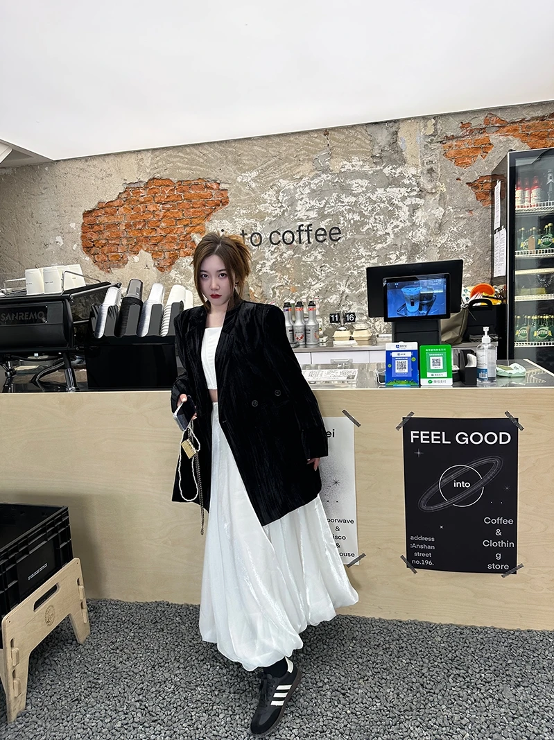 

Soft Velvet Women's irt Spring Autumn New Sle Ele Bla Color High Quali Faionable Busin Casual Top