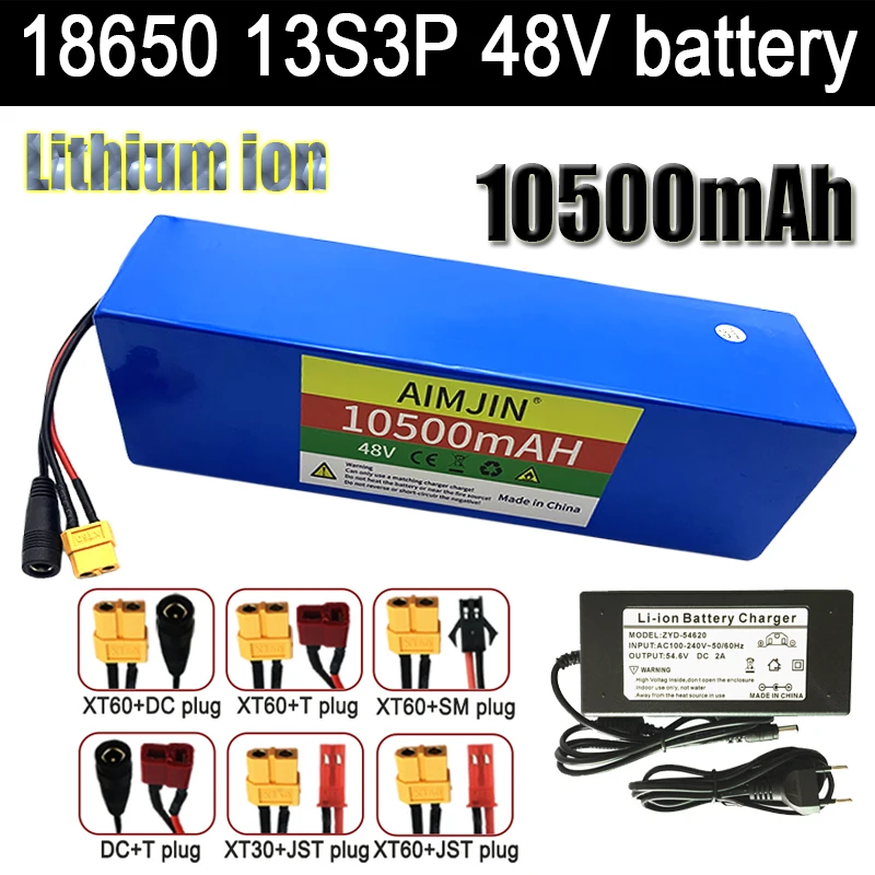 

48V 10500mAh 13S3P XT60 Lithium Ion Battery Pack for 54.6V Electric with BMS