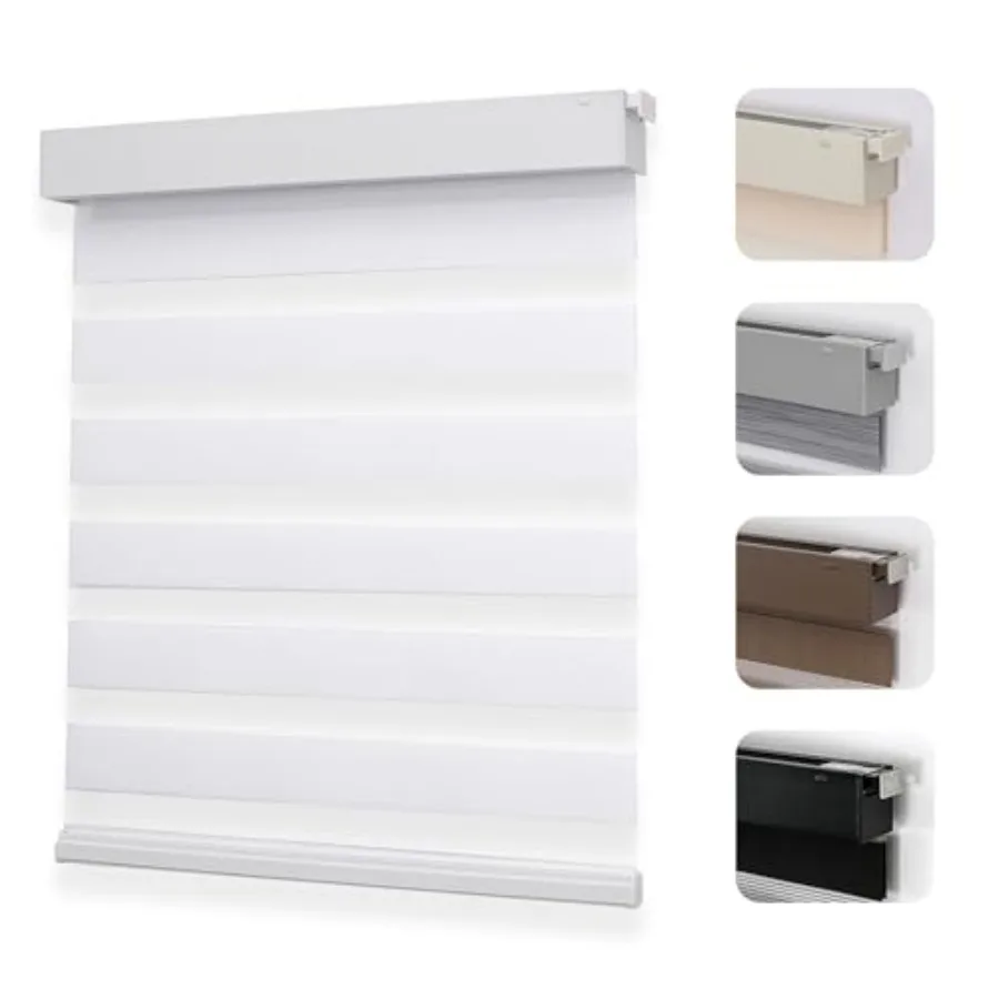 

No Drill Zebra Blinds for Windows, Cordless Day and Night Dual Sheer Roller Shades, Easy Installation, Free-Stop Lift System, L