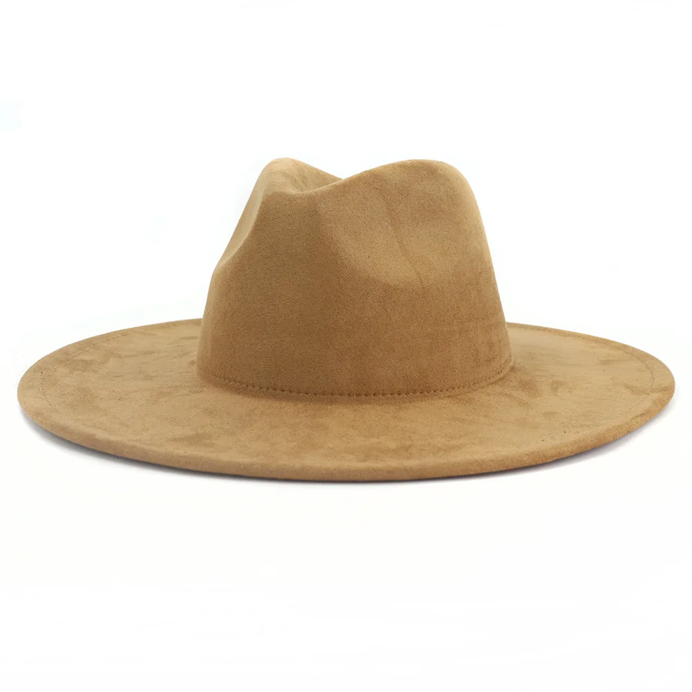 Neue 9,5 cm Breite Krempe Wildleder Fedora Hut Für Frauen Weiche Geformt Männer Panama Jazz Hut Mode Rosa Hochzeit Dekoration kleid Kappe – Detail 7