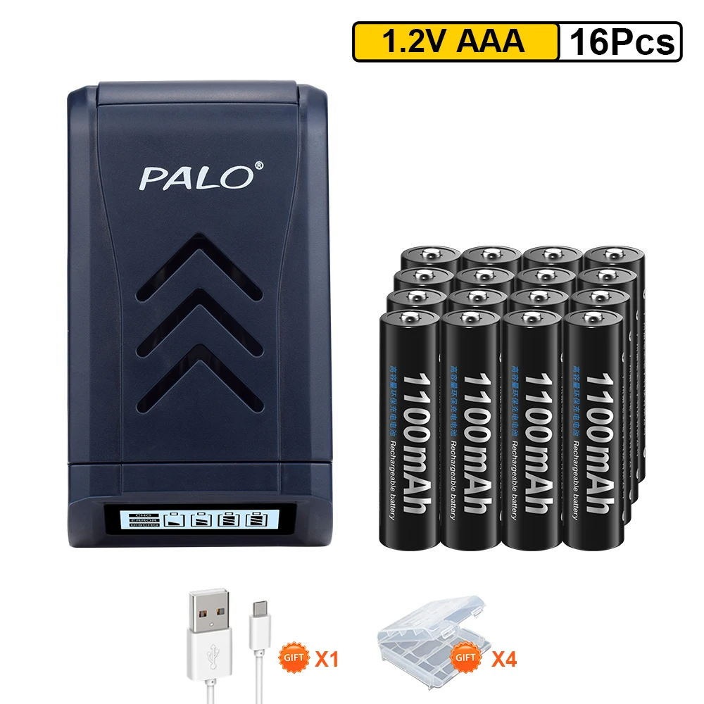 Baterie PALO 1.2V ni-mh akumulator AAA AAA NIMH 3A HR3 z 4 gniazdami ładowarka USB z wyświetlaczem LCD dla baterii 1.2V/1.5V AA AAA