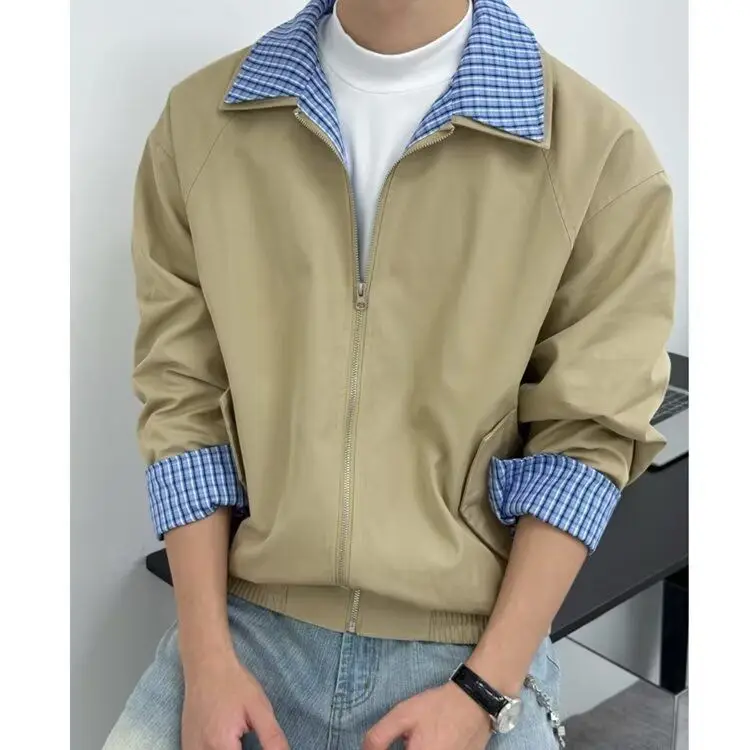 

Loose Men's Jaet Hip Hop Sle Street Faion Harajuku Korean Version Spring Autumn Outerwear Polyester Thiened Coat