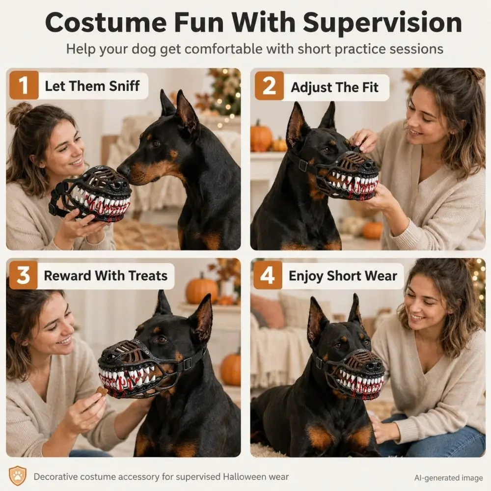 Neuer Latex-Hundemaulkorb, gruselig, flexibel, lebensecht, Halloween-Hundemaulkorb, 3D-Zähne, atmungsaktiv, offener Rahmen, Halloween-Kostüm – Detail 11