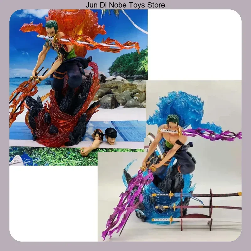 29cm One Piece Roronoa Zoro Tiger Hunting Style Tattoo Snow Leopard Scene Anime Figure Statue Collectible Gift