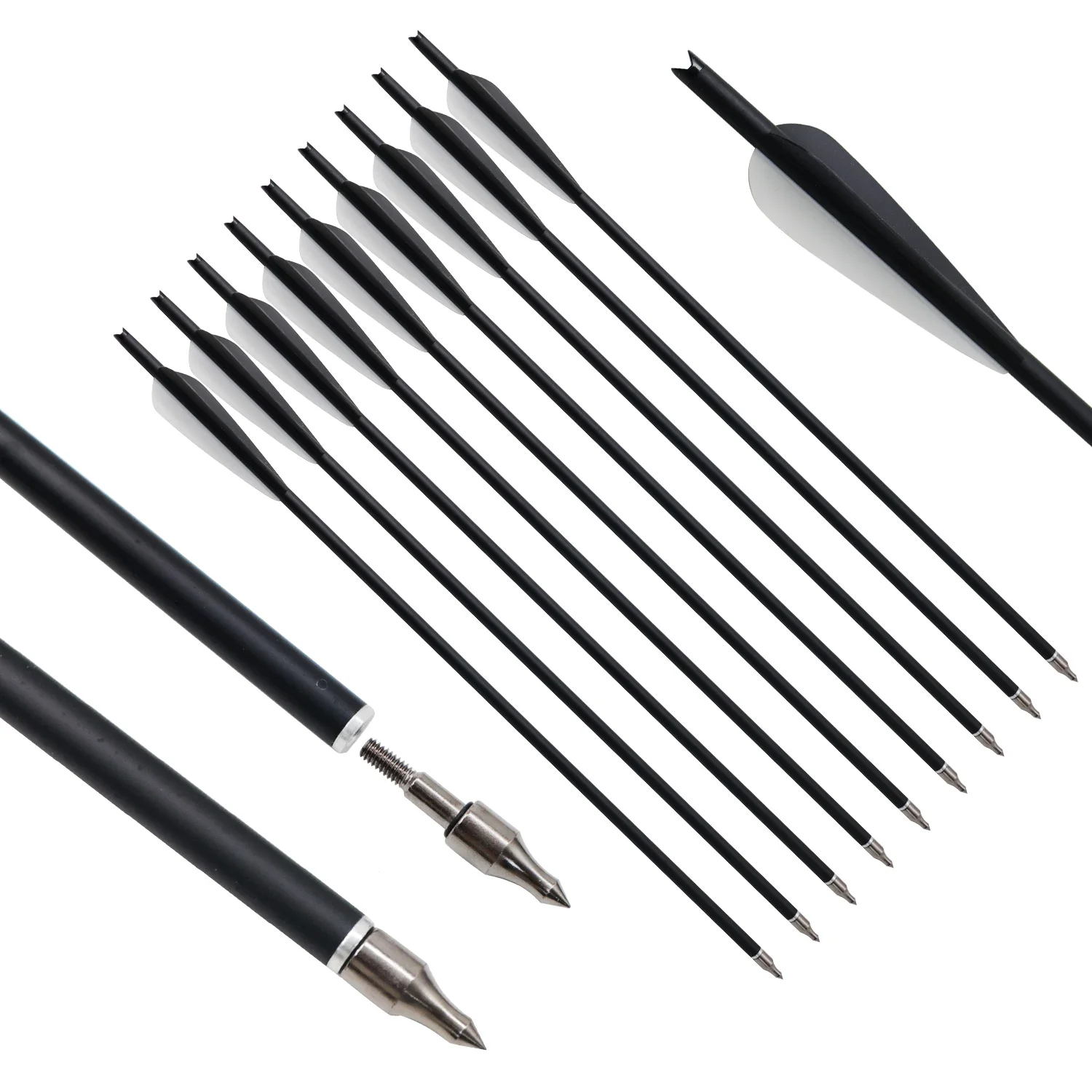 

20 Inch 8.8mm Black and White Mixed Carbon Crossbow Arrows For Outdoor Hunting Shooting Crossbow Special Short Arrows