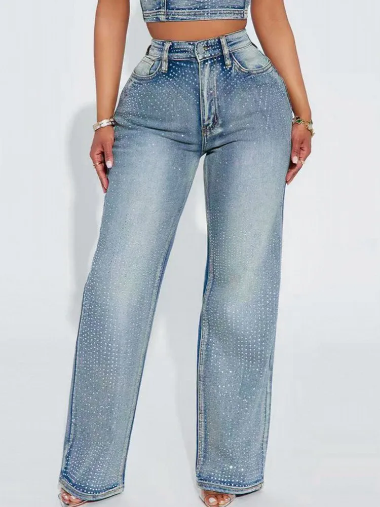 

Women High Waist Wide Leg Jeans Shiny Straight Pants Long Palazzo Casual Trendy Trousers 2025 Spring Autumn Winter New Trousers