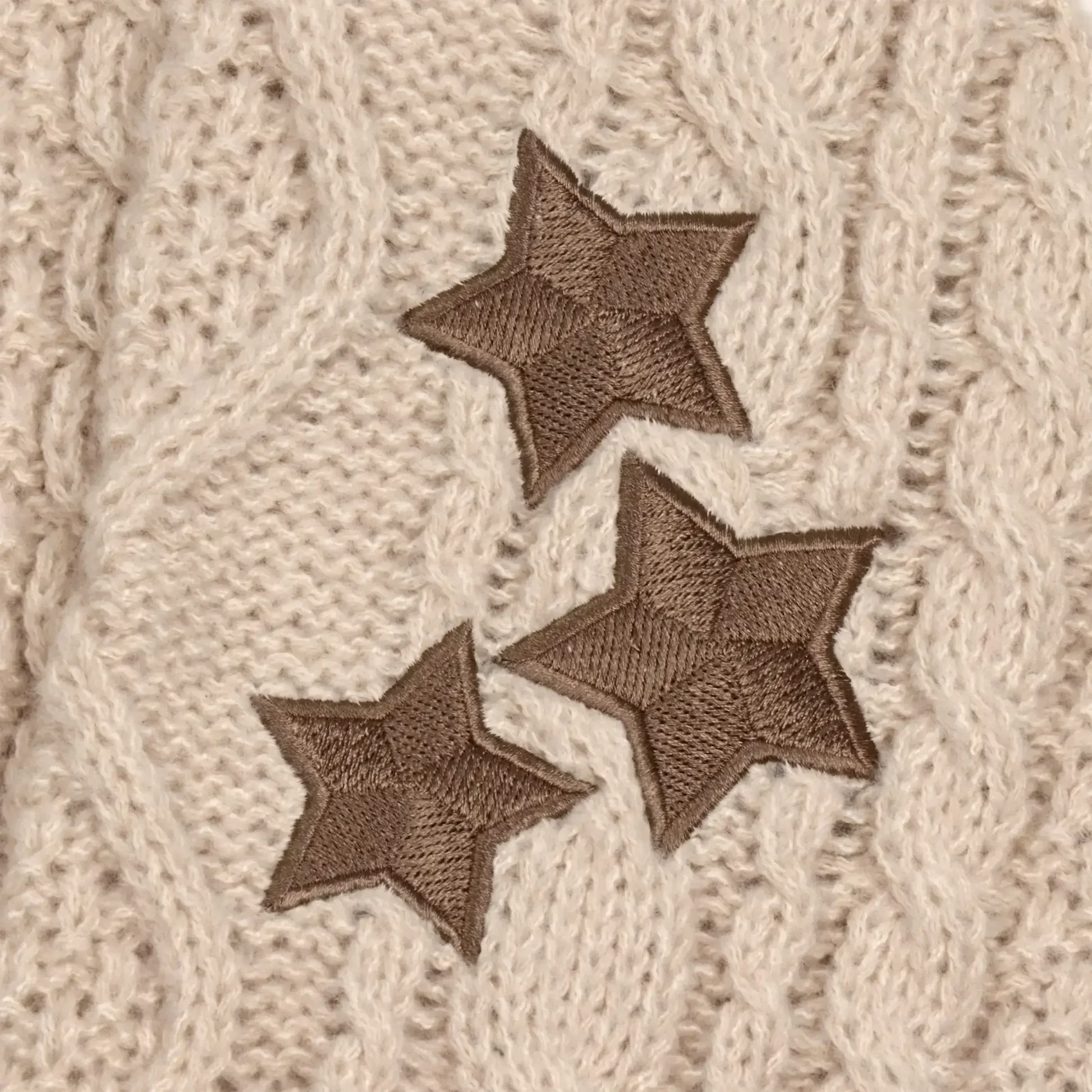 Cárdigans de punto caqui con bordado de estrellas de algodón para mujer, suéteres Retro estéticos con cuello de pico, Tops Beige Y2k, otoño