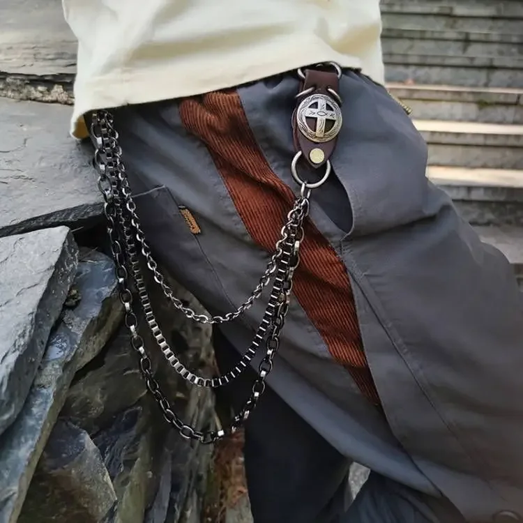 

Hip Hop Metal Trousers Pants Decorative Fashion Non-mainstream Punk Vintage Rock Cross Leather Multi-layer Tide Waist Chain