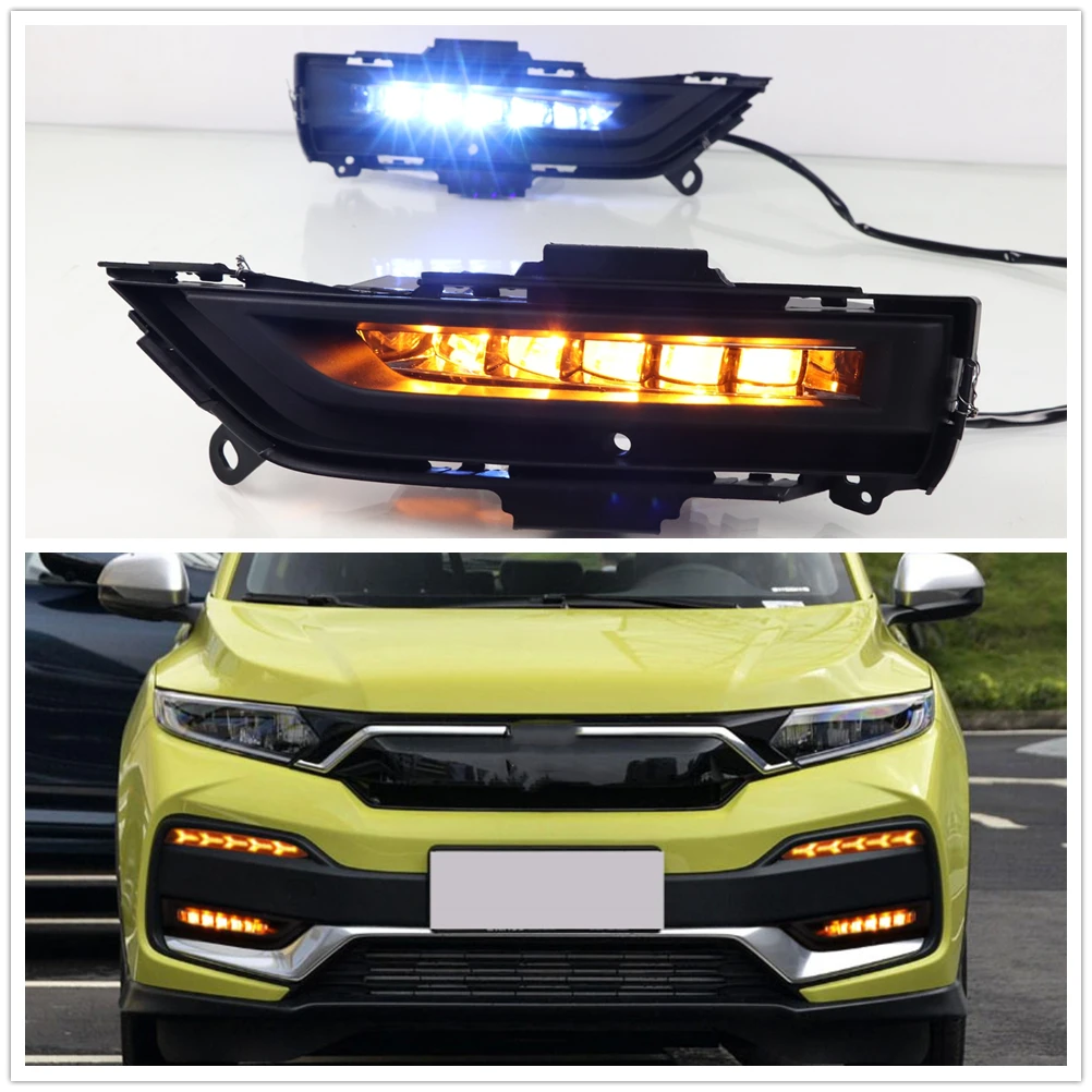 

LED Daytime Running Light For Honda XRV 2019-2020 DRL Tricolor Car Front Bumper Air Intake Vent Cover Signal Day Fog Lamp Bulb