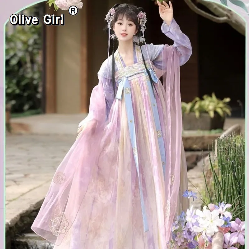 

Olivegirl Hanfu Dress Tang style Restoration Chest length Robe Dress Original Hanfu Women's Embroidery Spring Summer