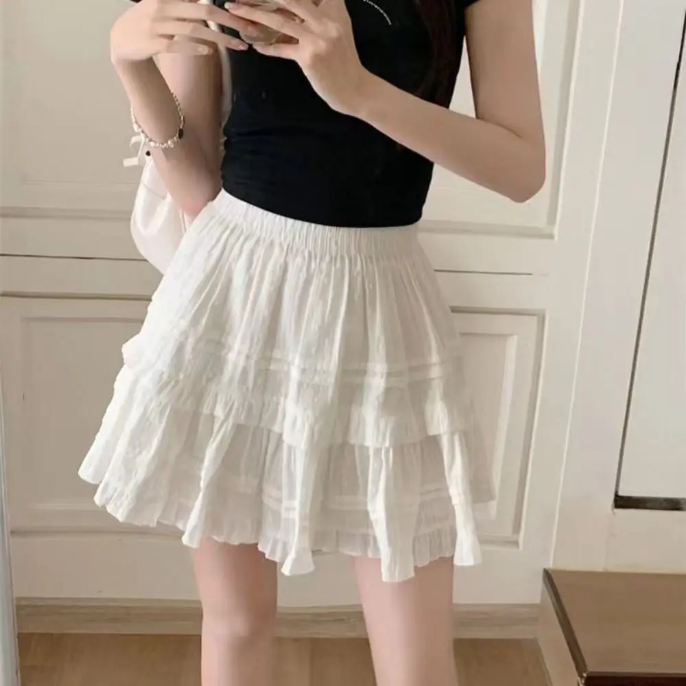 Elastic Dots Shorts Mini Skirt Short A-line High Waist Cake Skirt Harajuku Tiered Pleated Cake Skirt Girl Preppy