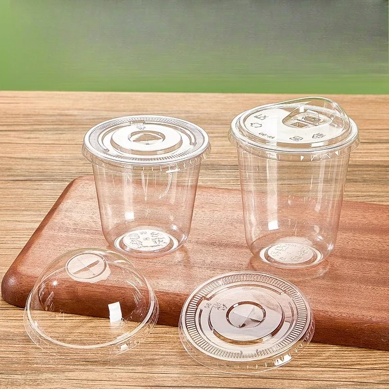 U Shaped Disposable Cold Drinks Plastic Cup 90 Caliber PET Material Transparent Coffee Cups with Lid Sealed Milk Tea Tumbler