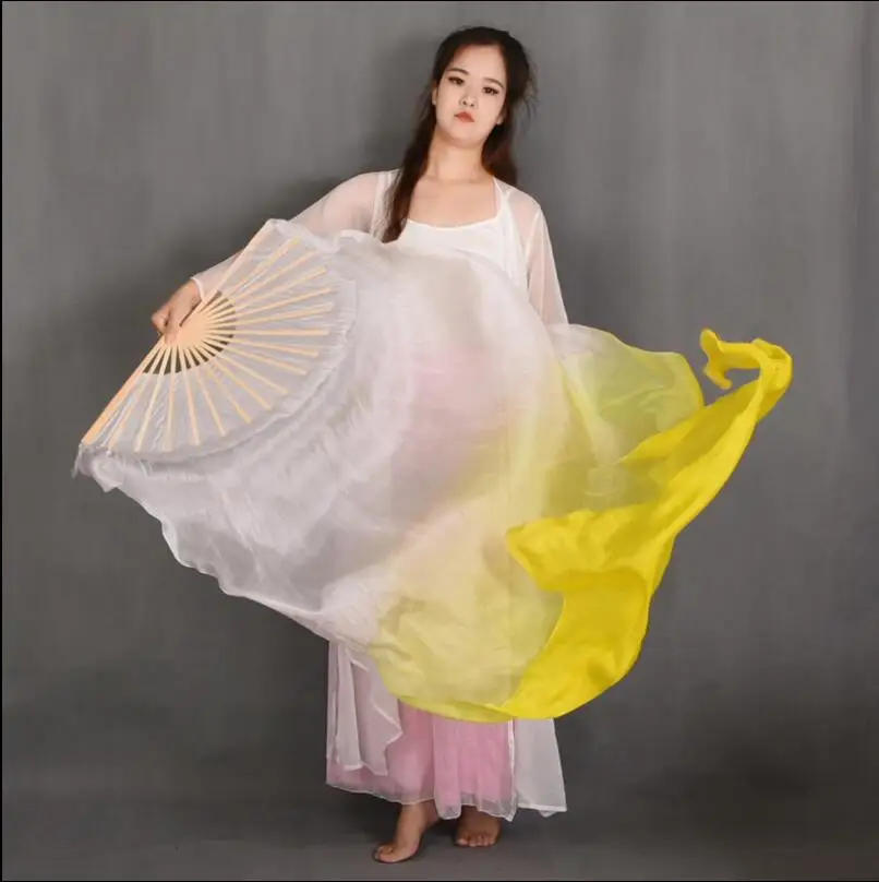 Velo de abanico de seda para danza del vientre de 1,2 m, accesorios clásicos Yangko ligeros para niñas, venta al por mayor, nuevo, blanco, rosa, degradado, un par