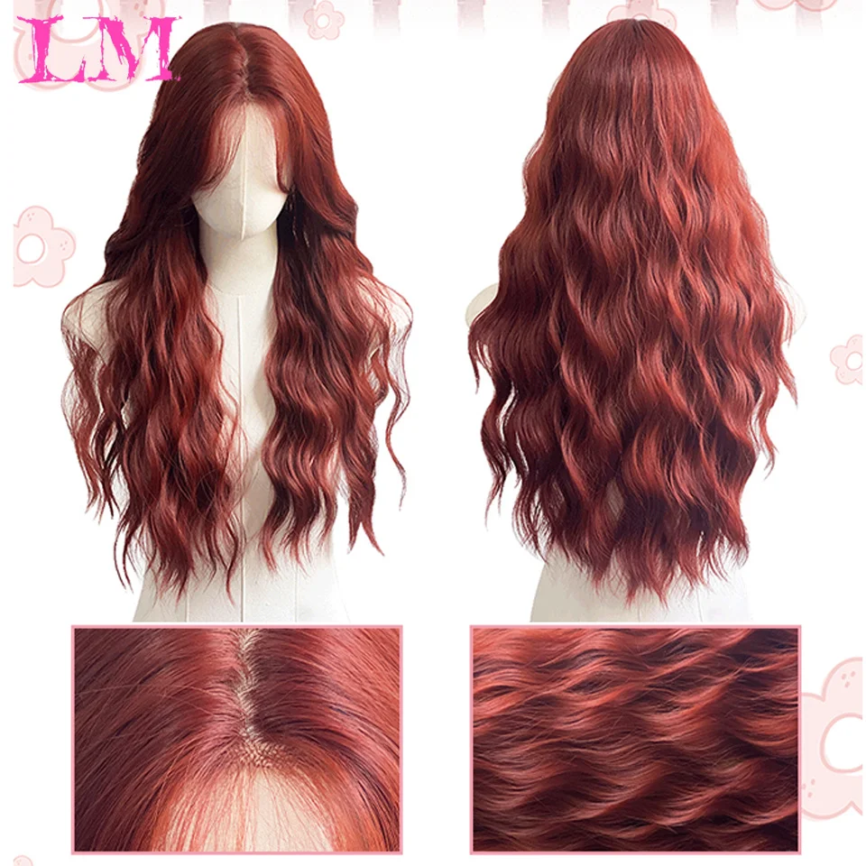 Parrucca ondulata arancione Ombre in pizzo lungo sintetico LM per donna Parte centrale riccia Fibra resistente al calore dall'aspetto naturale per tutti i giorni