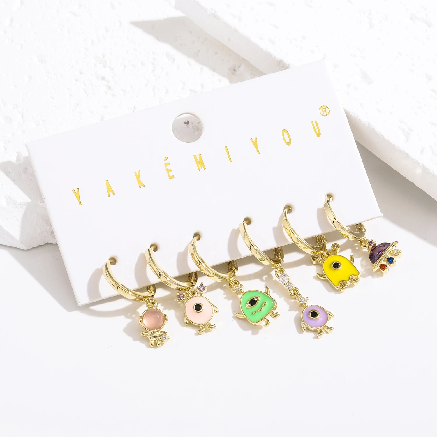 MIGGA 6pcs Design Cool Alien Pendant Dangle Earrings Set Gold Plated Fashion Women Jewelry