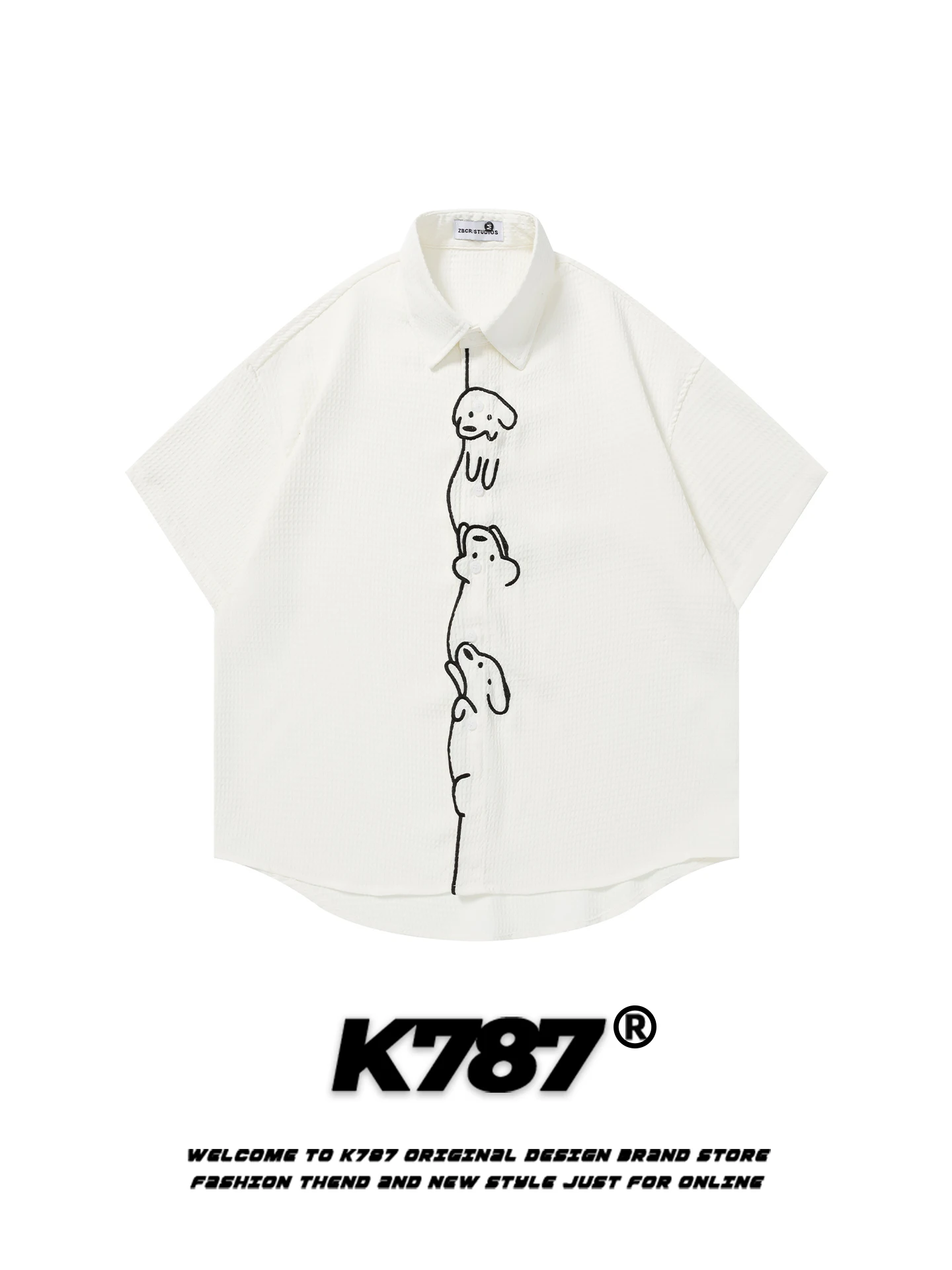 

Мужская футболка K787 Fun Lines Dog Casual Commute с коротким рукавом, свободного кроя, в американском ретро-стиле, белая, из полиэфирного волокна