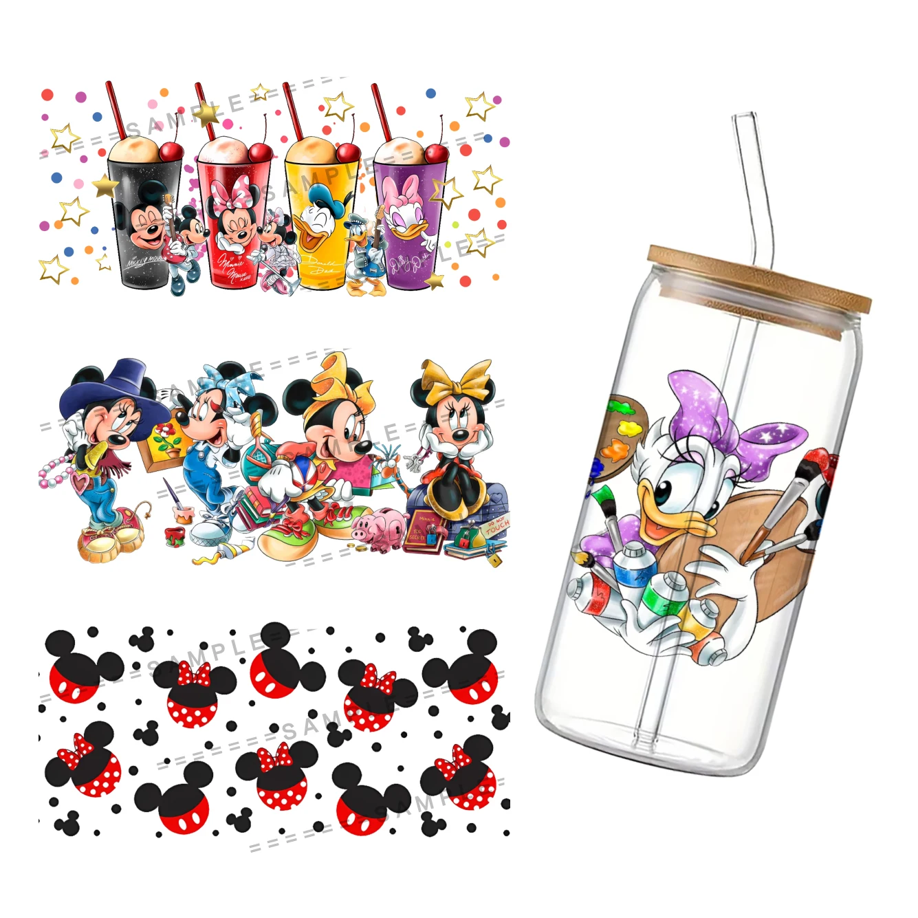 Disney Mickey Minnie Mouse UV DTF Transfers Stickers Decals For 16oz Libbey Cold Cups Mugs Tumbler Waterproof DIY Craft