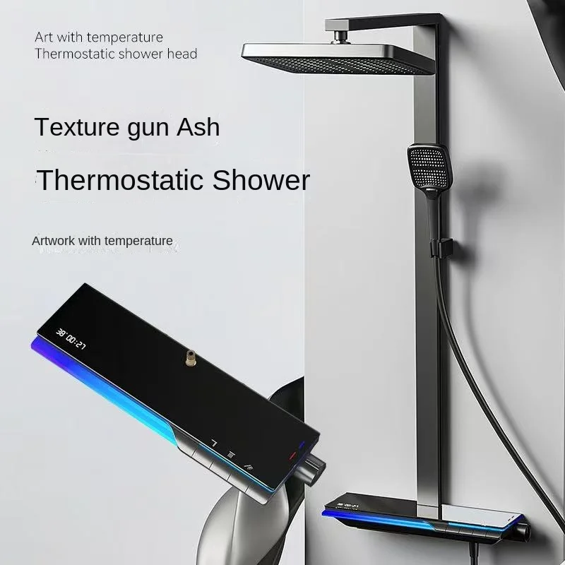 

Lntelligent Constant Temperature Shower Head Set Hydroelectric Atmosphere Light Piano Button 59A Copper Waterway Core