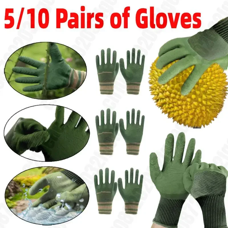 

5/10 Pairs of Gardening Gloves Waterproof Stab-proof Wear-Resistant Rubber Gloves Garden Protective Gears Work Planting Tools