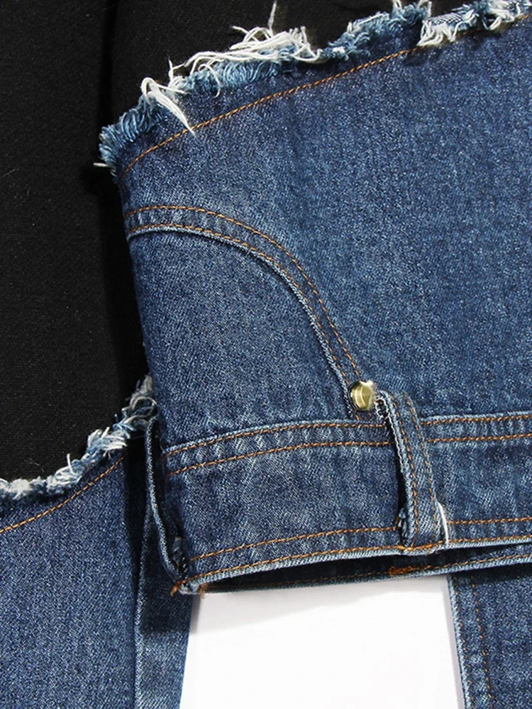 Fmxies New Loose Fit Denim Burr Split Asymmetrical Sweatshirt New Round Neck Long Sleeve Women Big Size Fashion Autumn 2025