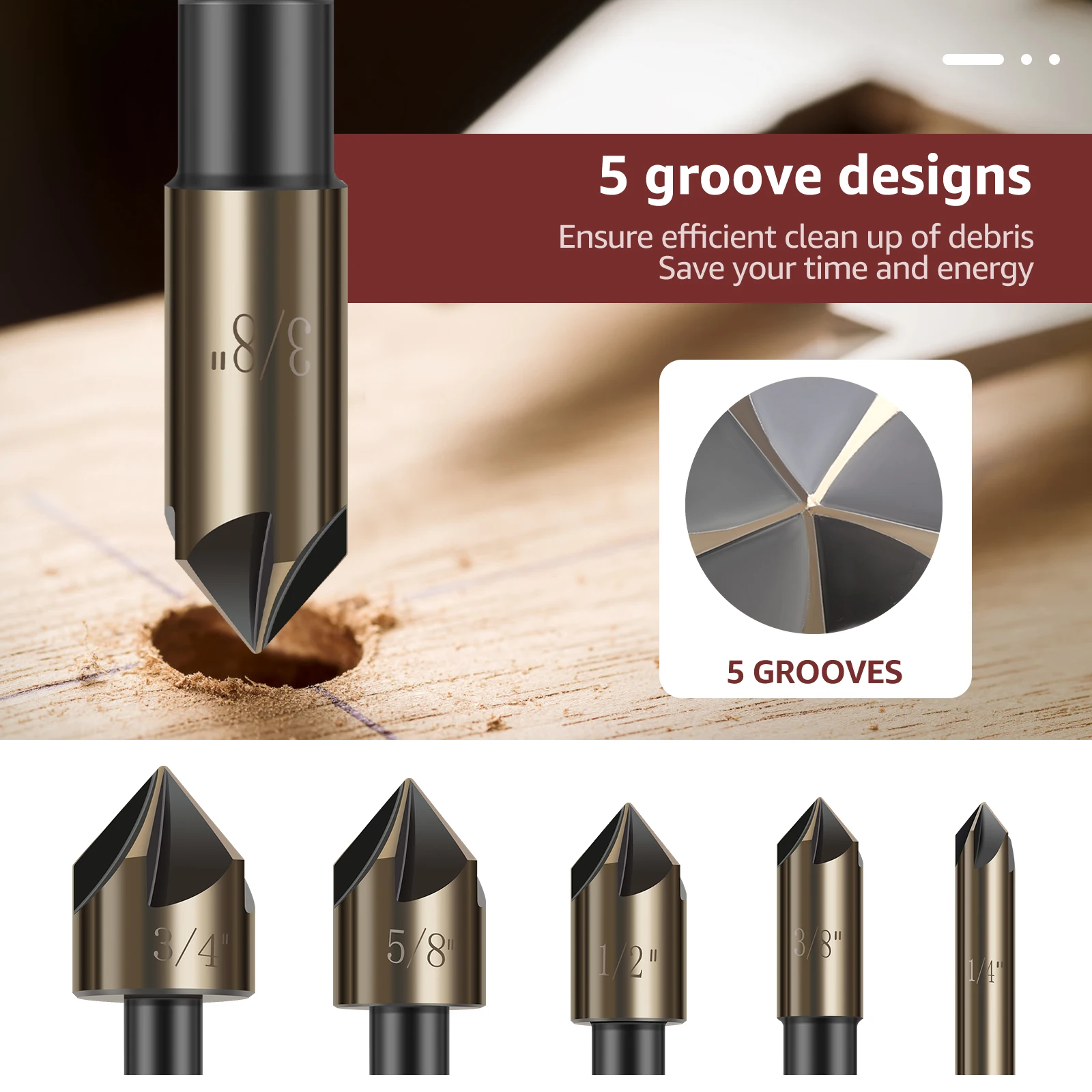 5 قطعة 82 درجة غاطسة مجموعة لقمة مثقاب تفتق ثقب القاطع إزالة الأزيز الشطب المتقلب أداة 1/4 "3/8" 1/2 "5/8" 3/4" للمعادن