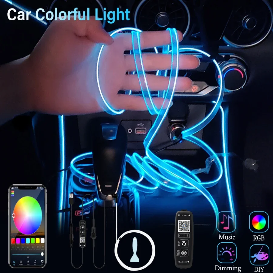 

LED Car Interior Decoration USB Atmosphere lamp RGB Light EL Optic Fiber Neon Strip Auto DIY Flexible Ambient APP Music Auto