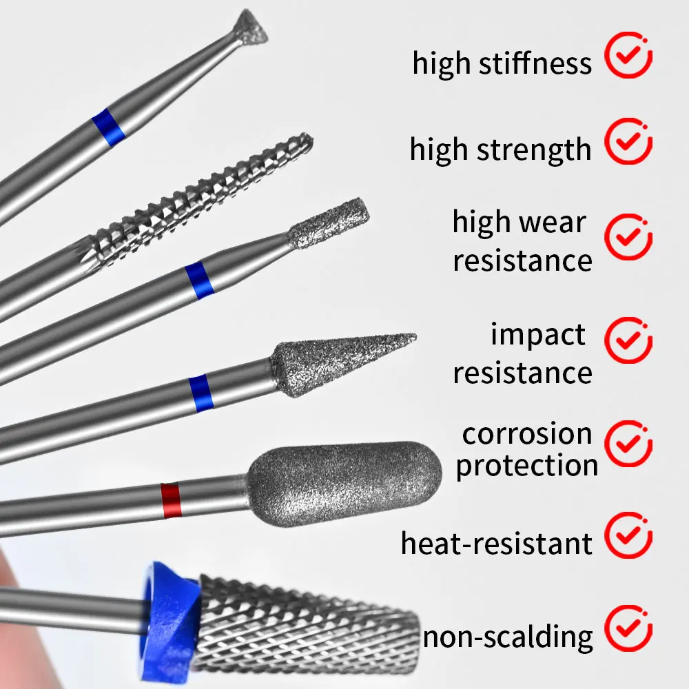 6Pcs Nail Drill Bits Set Diamond Carbide Cuticle Remover Pedicure Tools Gel Polish Professional Nail Art Accessories Kit