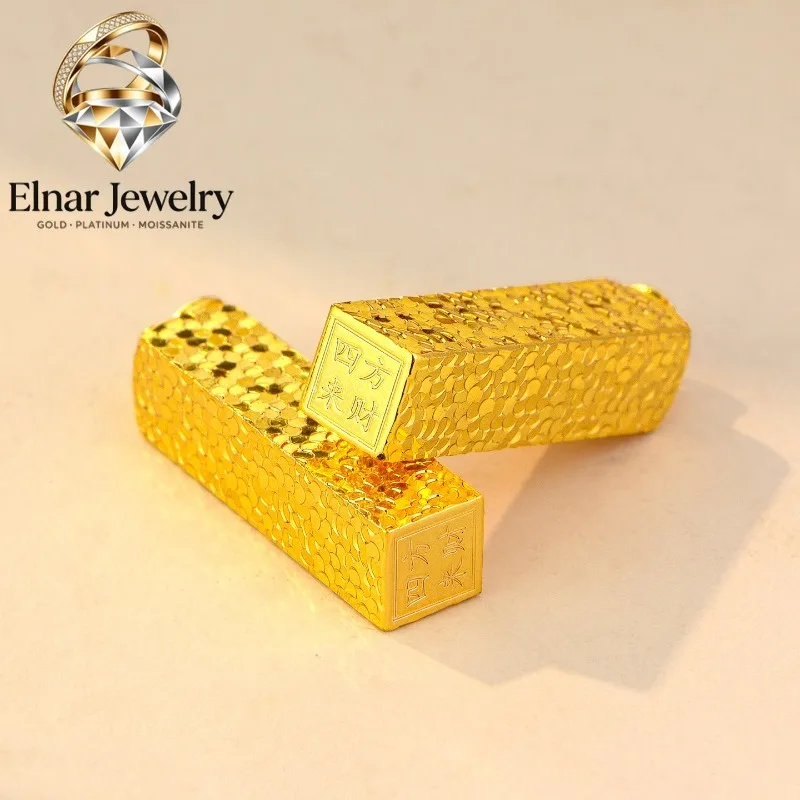 Elnar Jewelry Luxury 24K 9999 Pure Gold real gold Women's Ice Crushed Quartet Laicai Small Square Pendant Necklace
