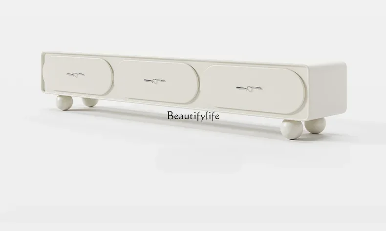 

FG28Puff TV Cabinet Cream Wind White Small Apartment Living Room Home Locker Coffee Table Combination