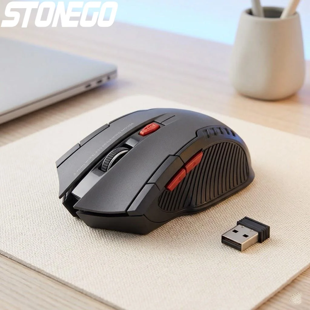 Mouse Óptico Sem Fio Ultra Fino de 24GHz para Jogos, Design Ergonômico, Alta Precisão, Receptor USB, Plug and Play para PC e Laptop