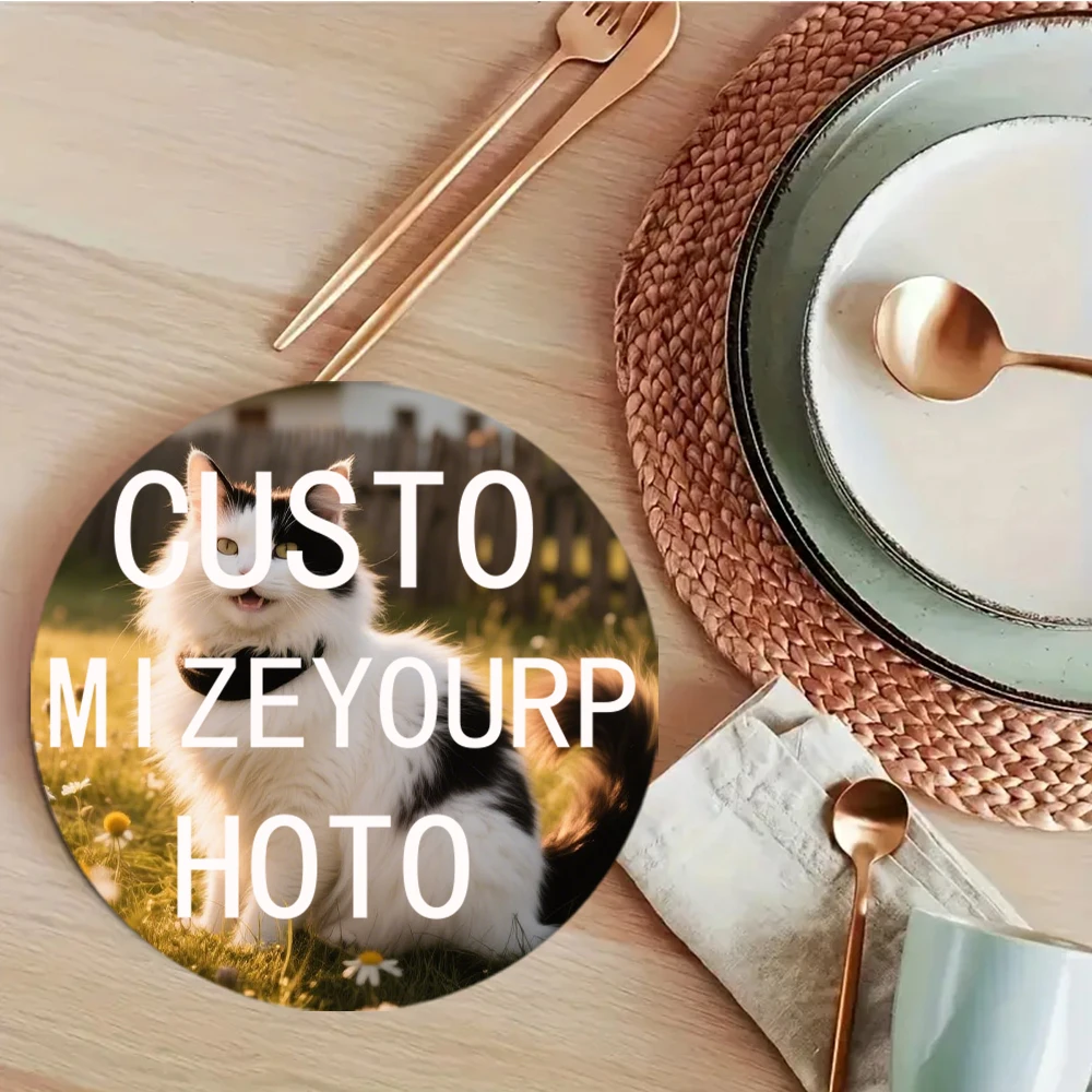A Set of 4 Personalized Wooden Tabletop Custom Coasters - Custom Photo Table Heat Insulation Pads - a Unique New Home Greenhouse