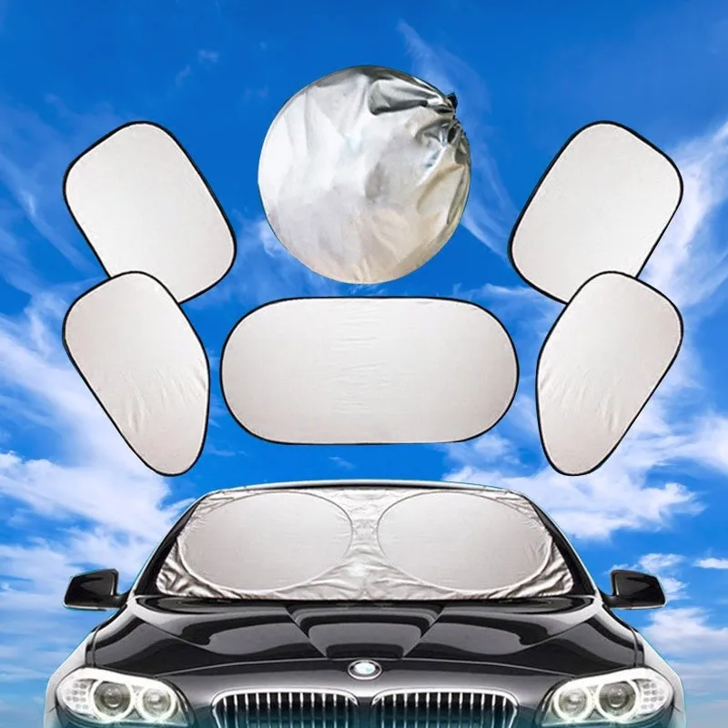 

6 Pcs Car Sun Protection Cover Sunscreen Curtain Folding Silver Reflective Car Windshield Window Visor Shield Window Sunshade