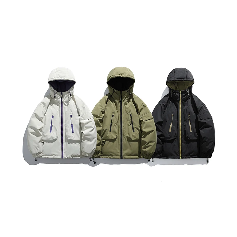 Winter Outdoor Cargo Coat Men Multi-pocket Japanese Streetwear Loose Casual Cotton Padded Hooded Parkas Jacket Women Warm Coat